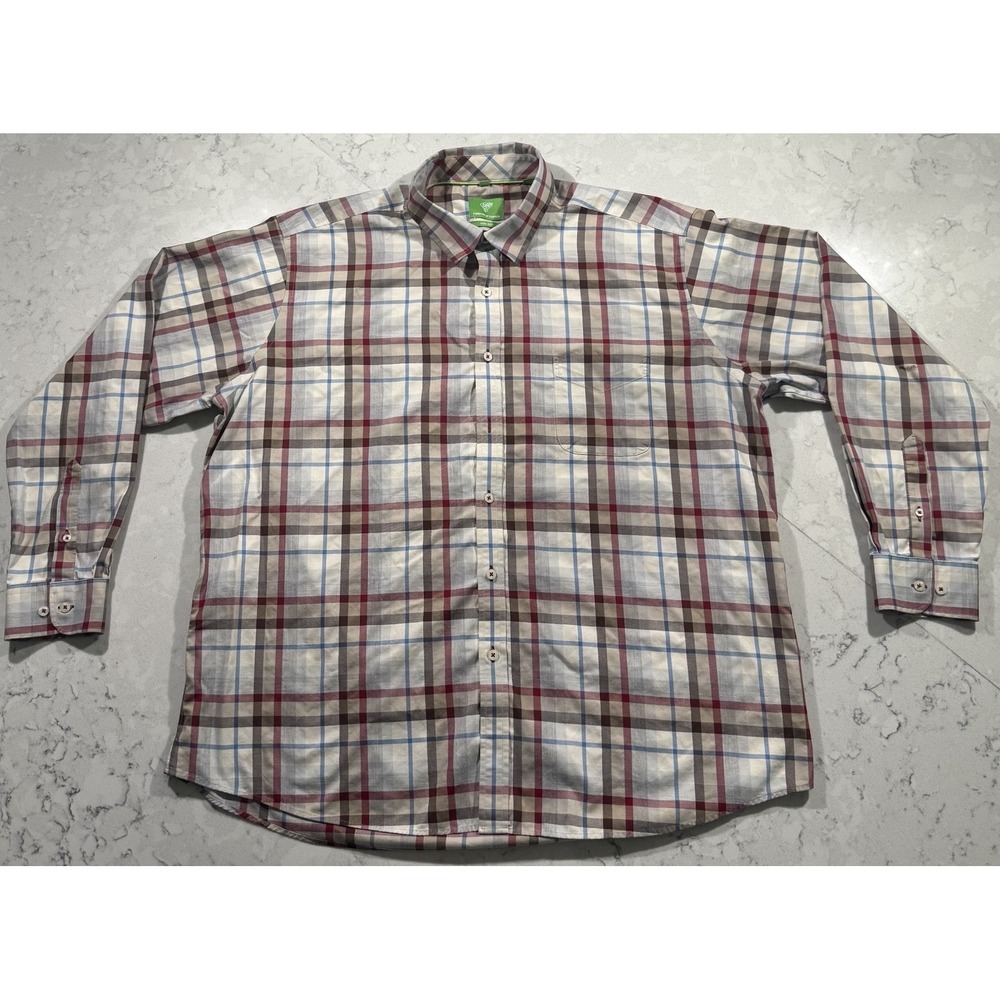 Forsyth of Canada Mens 2XL Red Plaid Button Up Long Sleeve Non Iron Cotton Shirt